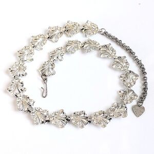 🤍 Vintage Estate Silver Floral Leaf Clear Crystal Rhinestone Choker Necklace